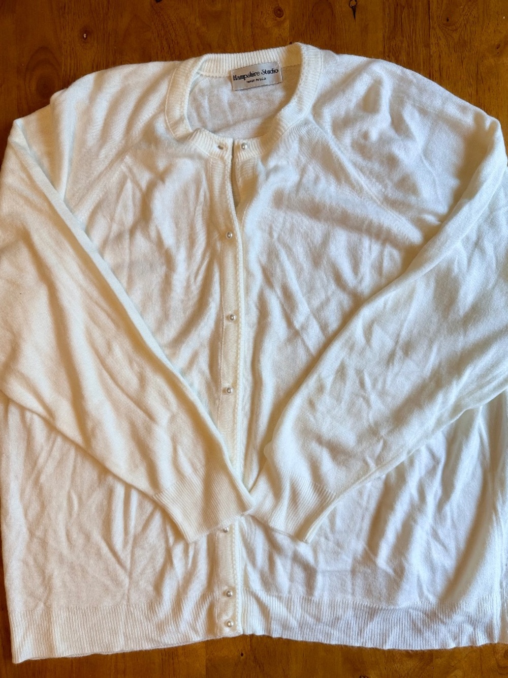 Hampshire Studio Womens White Pearl Button Cardigan Sweater Made in USA XL 546
